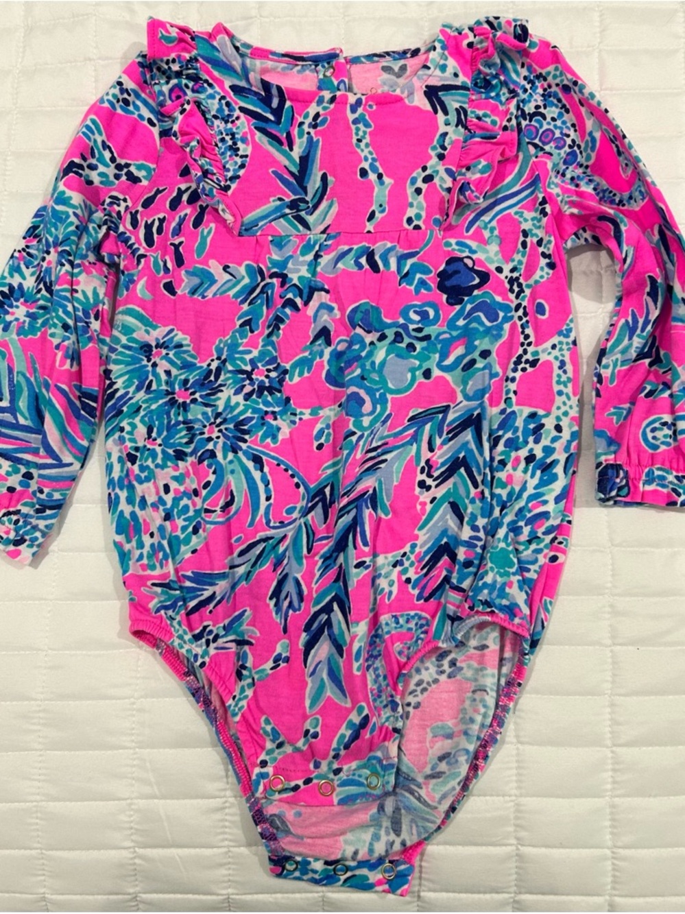 Lilly Pulitzer Pink Blue Floral Long-Sleeve Baby One-Piece Bodysuit